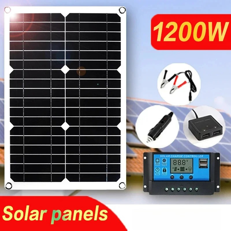 Jinko Solar Panel Cheetah - 12Vフレキシブルソーラーパネル充電器、デュアルUSBと100Aコントローラー付き、アウトドアキャンプ、携帯電話、車の充電用